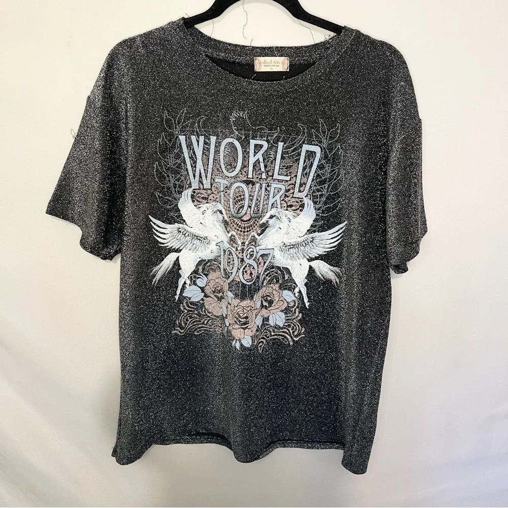 Altar'd State M Shimmer Glitter World Tour 1987 Oversized Tee Pegasus Grunge - Picture 4 of 8